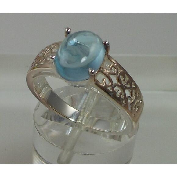 Elegant Sterling Silver Filigree Ring with Blue Topaz Gemstone - Vintage Size 7 - Picture 8 of 10